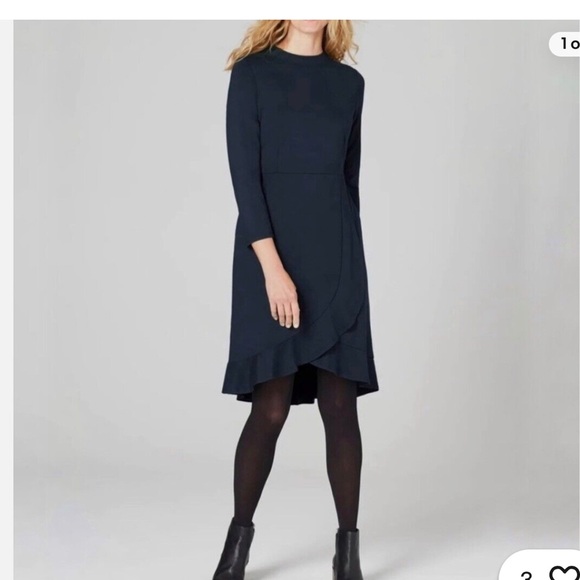 J.Jill Ponte Ruffle Navy Blue Dress. Size Small. - Picture 2 of 15